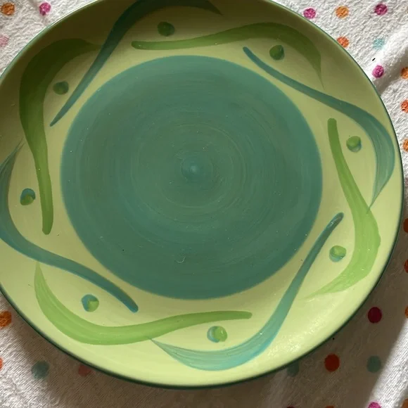 2 Gail Pittman Provence Salad Plates, Green Blue Abstract Swirl - Picture 2 of 3
